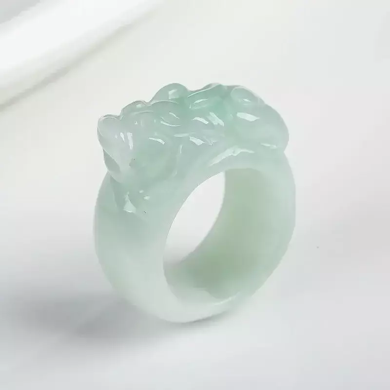 Dropshipping naturalny jadeit Pixiu palec lampa pierścieniowa zielony AAA Grade jadeit jadeit biżuteria ręcznie rzeźbiona dla kobiet mężczyzn