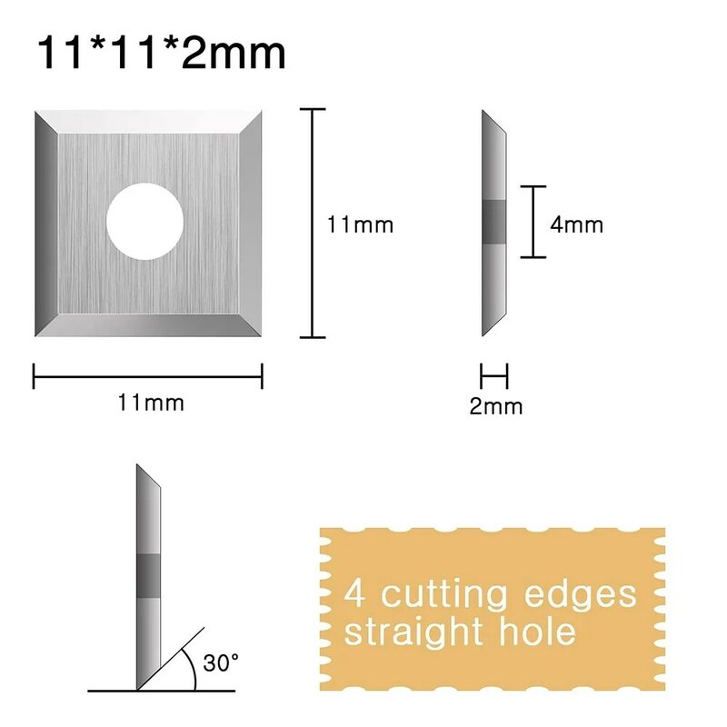 10 szt. Frezy z węglika drewna do narzędzie tokarskie drewna 11x11x2,0mm-30 ° dopasowane do zestawu narzędzi do toczenia drewna