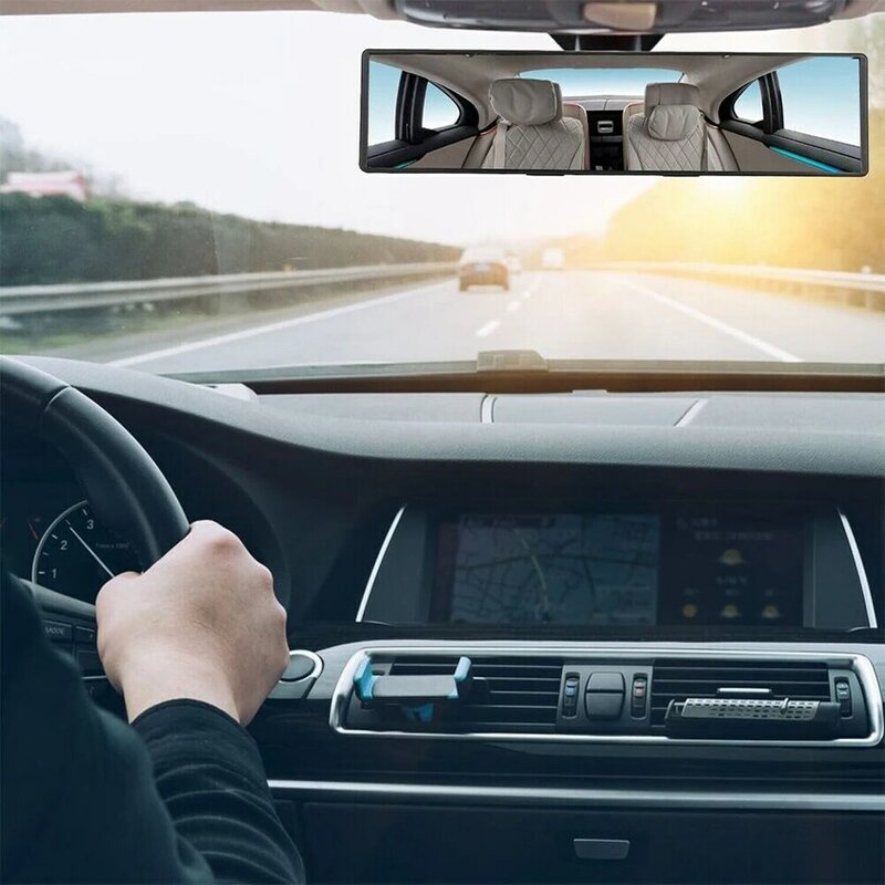 Espelho traseiro claro interior do carro, grampo de borracha, anti-reflexo, curva convexa larga, vista panorâmica, 285mm