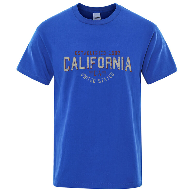 1982 년 캘리포니아 미국 티셔츠, 남성 오버사이즈 코튼 여름 티셔츠, 통기성 넉넉한 라운드넥 셔츠, 힙합 티셔츠
