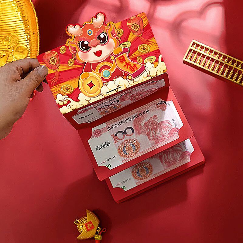 Enveloppes Pliantes Rouges pour Nouvel An Chinois du Dragon, Fournitures et Accessoires pour Festival de Printemps, 2024