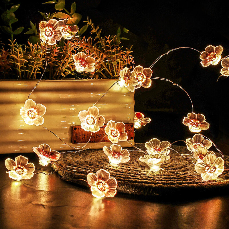 Guirnalda de luces LED de 2M con batería, guirnalda de cerezas rosas, luces de hadas para el Día de San Valentín, decoración de fiesta de boda, lámpara de iluminación