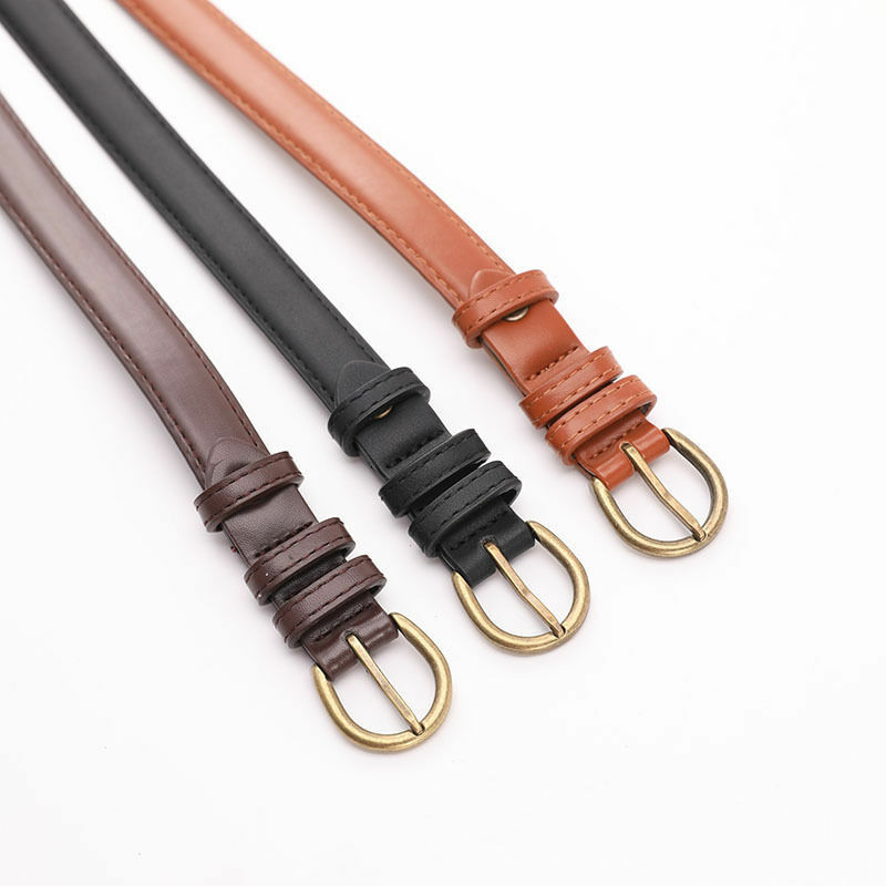Cinturón de cuero genuino con hebilla de aguja estrecha para mujer, diseño de lujo, moda coreana, versátil, diario, negro, 2024