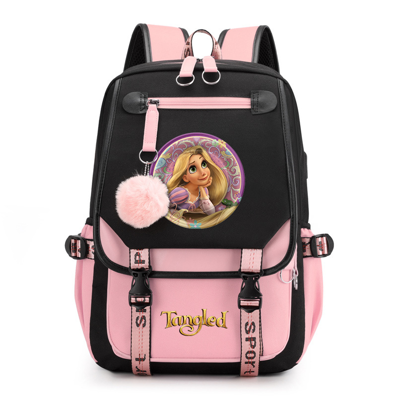 Disney-Sac à dos princesse Rapunzel pour hommes et femmes, sac à dos de voyage, sacs à dos Mochila, chargement USB, sac à dos pour ordinateur portable pour adolescents