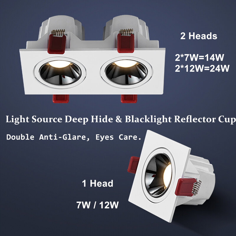 Lampu sorot Led plafon tersembunyi, lampu sorot tunggal/ganda Downlight 220V untuk dalam ruangan ruang tamu kamar tidur lorong perlengkapan pencahayaan