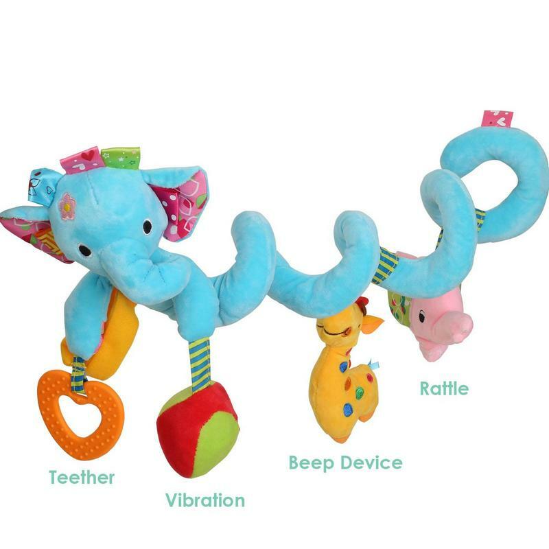 Mainan kursi mobil mainan bayi Spiral, mainan bayi lembut tempat tidur kereta bayi dengan Squeaker gajah mainan mewah Spiral mainan baru lahir