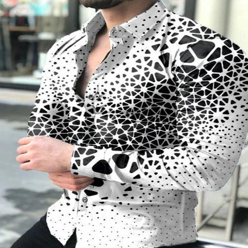 캐주얼 프린트 긴팔 상의 남성 의류 2022 새로운 가을 패션 럭셔리 소셜 남성 셔츠, 턴 다운 칼라 버튼 셔츠