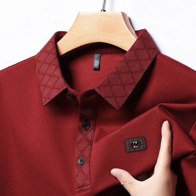2024 primavera nuova Polo colletto ribaltabile ricamato tinta unita Slim Fit sottile camicia Casual da uomo T-Shirt