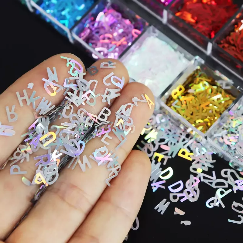Holographic Letters Resin Sequins Fillers Epoxy Resin Filling Crafts Materials Iridescent Glitter Flakes Jewelry Making Supplies
