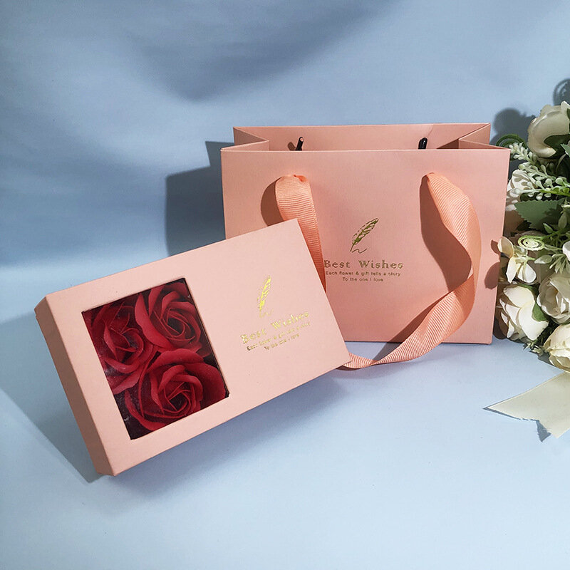 Rose Flower Jewelry Box Ring Earrings Necklace Pendant Storage Valentine's Day Gift Box Paper Window Open Jewelry Organizer Box