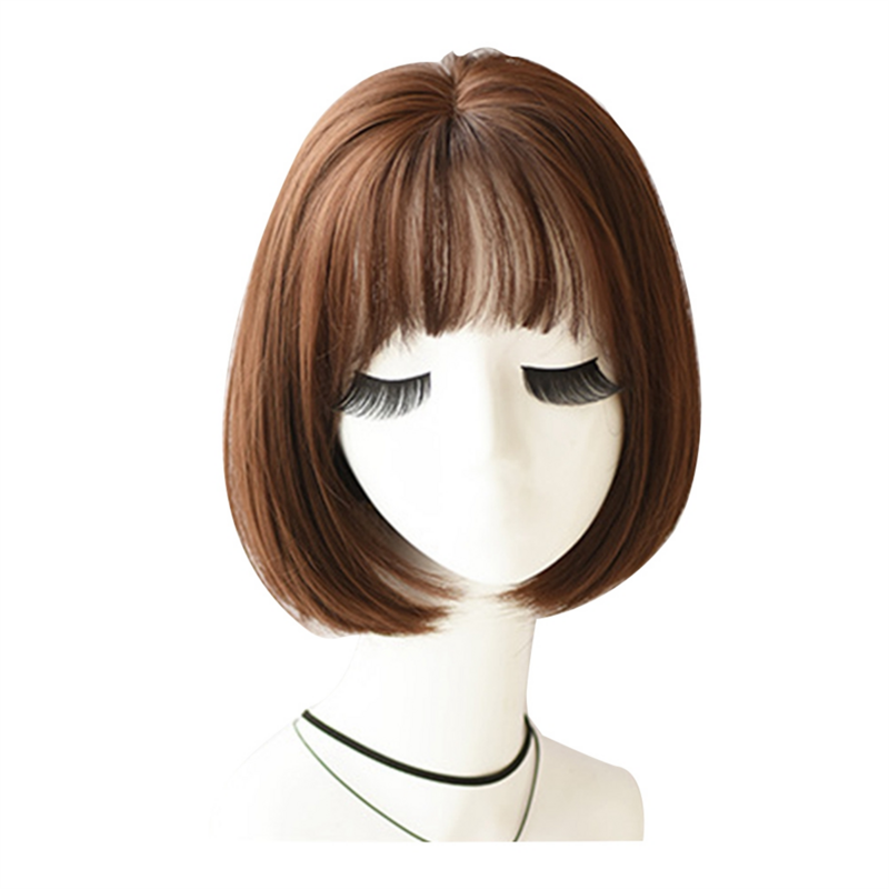 Женский парик Боб Bobo с челкой, натуральный короткий парик Боб, Короткий прямой парик для повседневной корейской версии 30 см