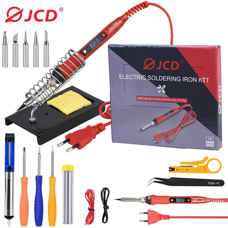JCD Soldering iron kit adjustable temperature 220V 80W LCD solder welding tools Ceramic heater soldering tips Desoldering Pump