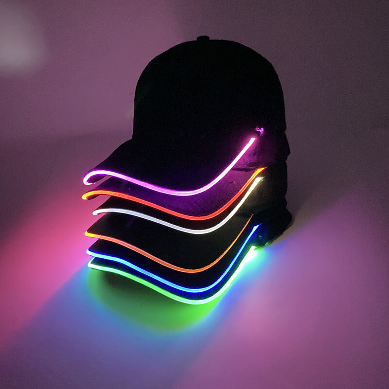 Topi bisbol LED bersinar dalam gelap, topi bisbol olahraga luar ruangan Hip Hop modis Neon menyala dalam gelap
