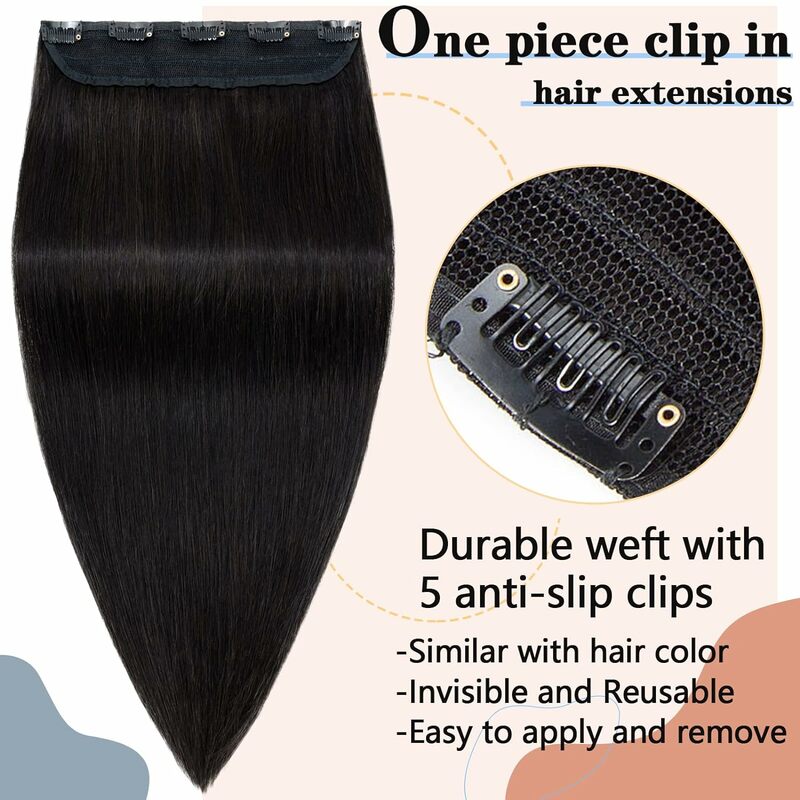 Clipe reto na extensão do cabelo para salão de beleza, 5 clipes, Natural # 1B, 16-26 ", 3/4 cabeça cheia, grossa, macia, sedosa, alta qualidade, 1 pc