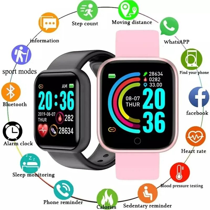 Reloj inteligente multifuncional para hombre y mujer, pulsera deportiva con Bluetooth, Monitor de sueño y música, D20, Y68