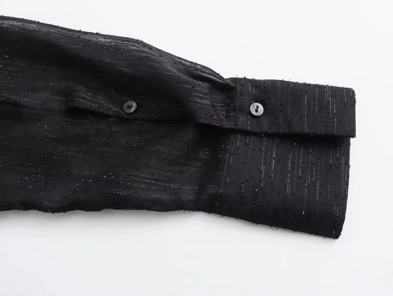 Jenny & strive-Chemise noire élégante à manches longues pour femme, chemisier en mousseline de soie, fil de métal britannique, mode