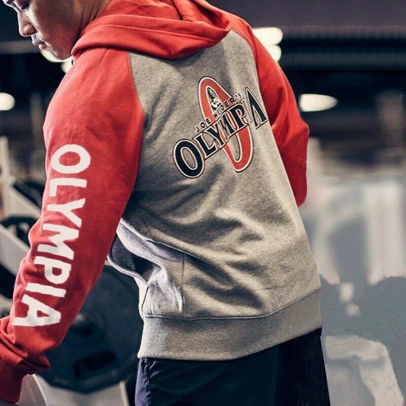 2024 Spring And Autumn New Olympia Men Fitness Sports Sweatshirt Casual Jacket Zipper Jacket Outdoor Training Hooded Jacket