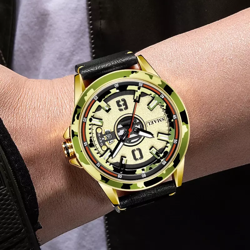 SMAEL-Relógio de pulso de quartzo luminoso impermeável masculino, relógios esportivos militares, relógio calendário, luxo, marca de topo