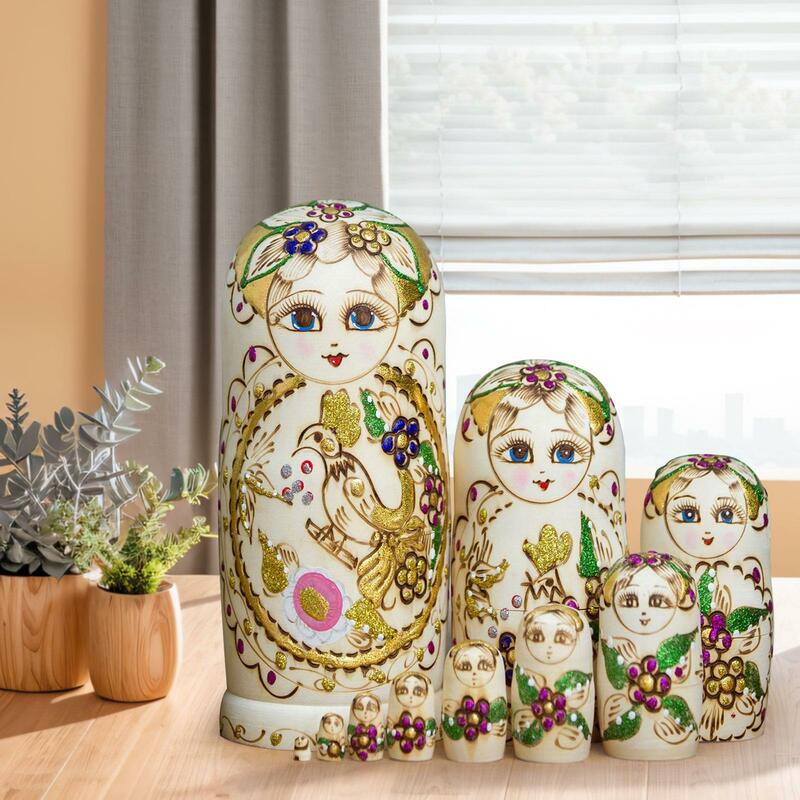 Bonecas russas matryoshka para crianças, figuras pintadas à mão, conjunto de empilhamento de madeira artesanal, presente para o halloween, conjunto de 10 peças