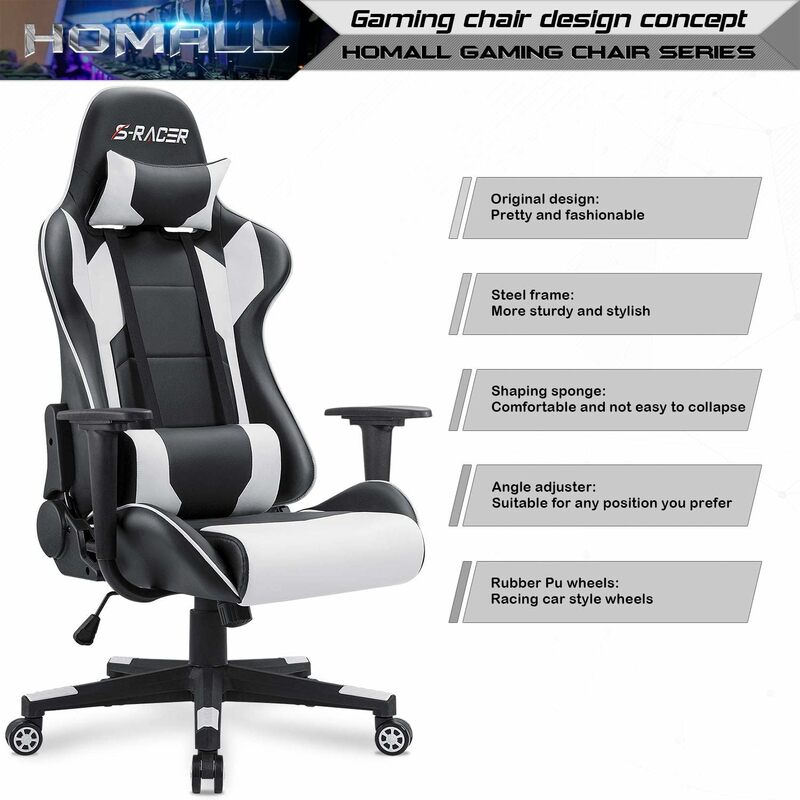 Gaming Chair, Office Chair High Back Computer Chair Leather Desk Chair Racing Executive Ergonomic Adjustable Swivel Task
