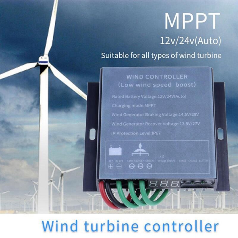 Contrôleur d'éolienne avec moniteur, 2X, 12 V, 24V, 800W, contrôleur de charge MPPT, éolienne