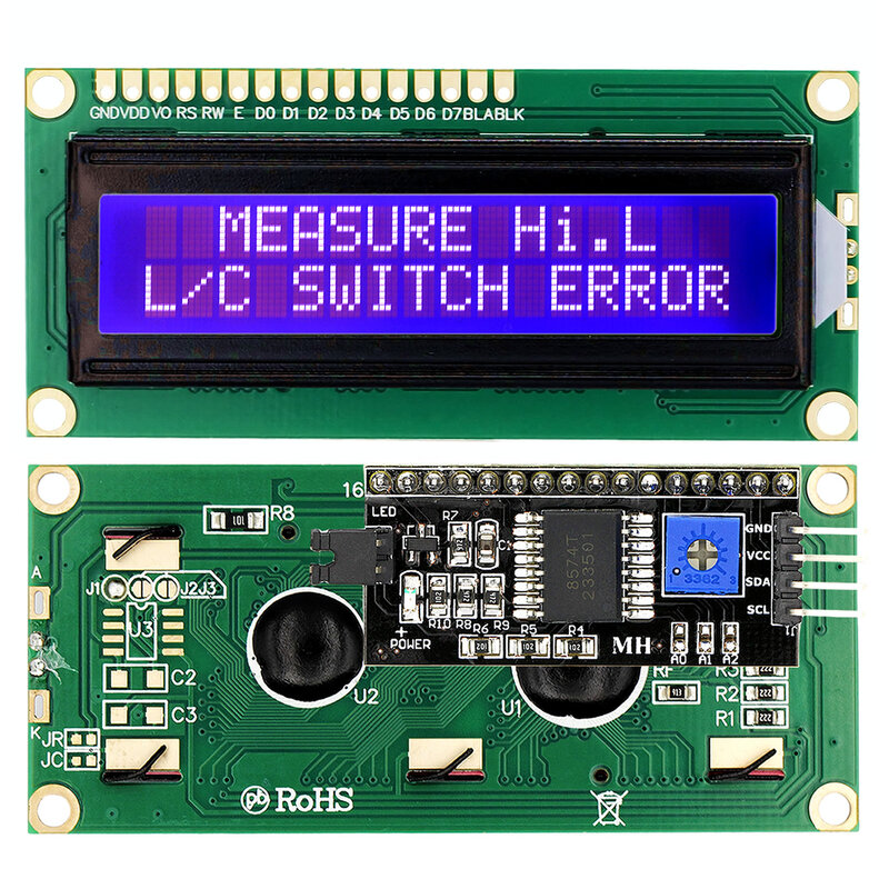 Arduino用LCDディスプレイインターフェイスモジュール,青,黄,緑,16x2文字,pcf8574t,pcf8574,iic,i2c,5v