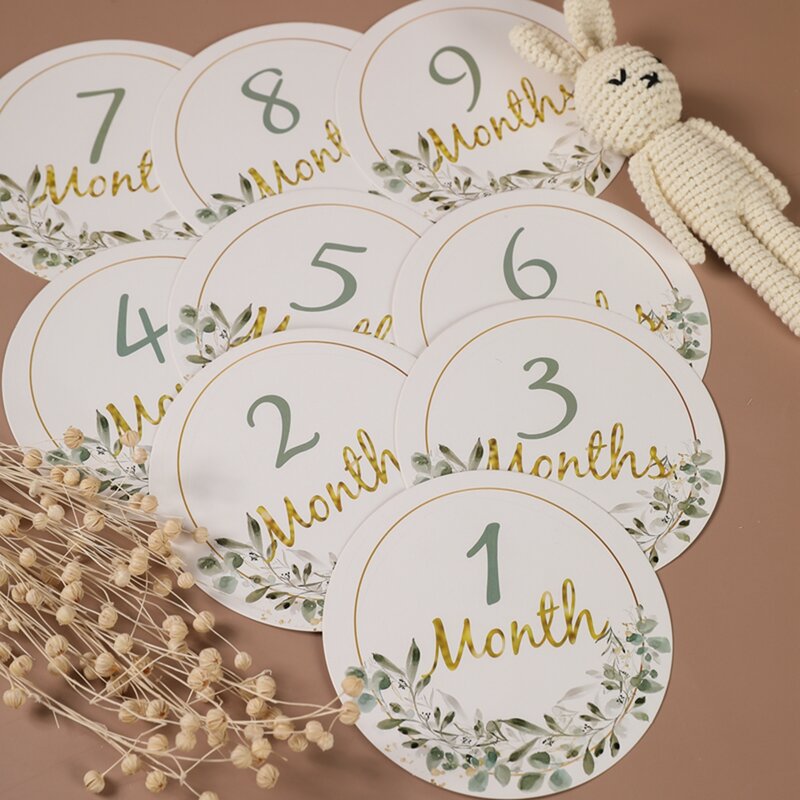 1set Baby Milestone Number Monthly Droplets Memorial Paper Made Commemorative Cards Newborn Ngraved Photography Props Birth Gift