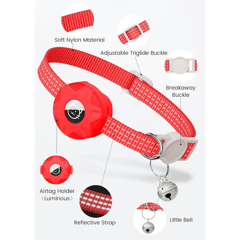 Anti-Verloren Kat Halsband Voor Apple Airtag, Veiligheids Beschermende Tracker Positionering Kragen Met Reflecterende En Airtag Houder Gato 'S