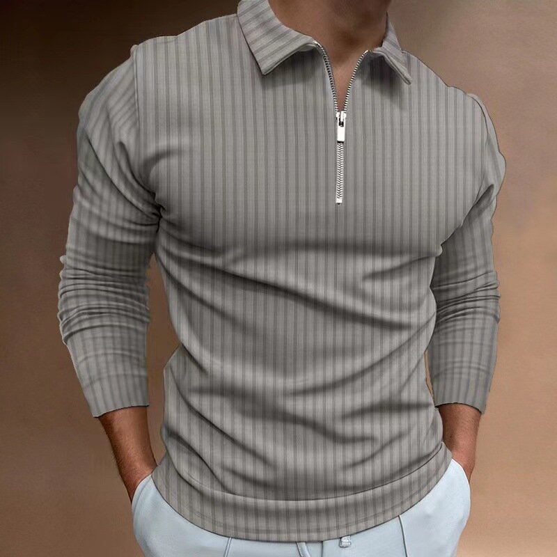Hot selling men's fashionable long sleeved zippered polo shirt for men's casual sports polo shirt with a lapel collar