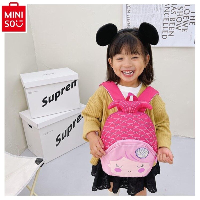 MINISO Disney New Children's Baby Cartoon Mermaid Kindergarten School Bag Leisure Nylon Backpack