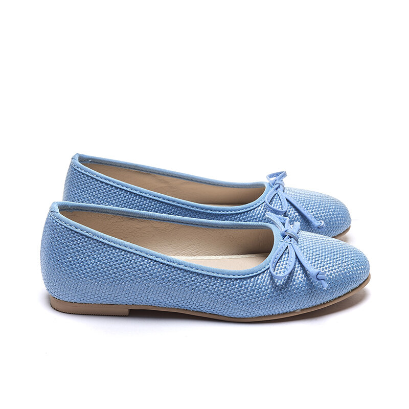 حذاء مسطح من الجلد للفتيات ، خيش أزرق ، ذهبي وفضي ، تصميم جديد مع قوس ، حذاء كاجوال كلاسيكي ، الربيع والصيف