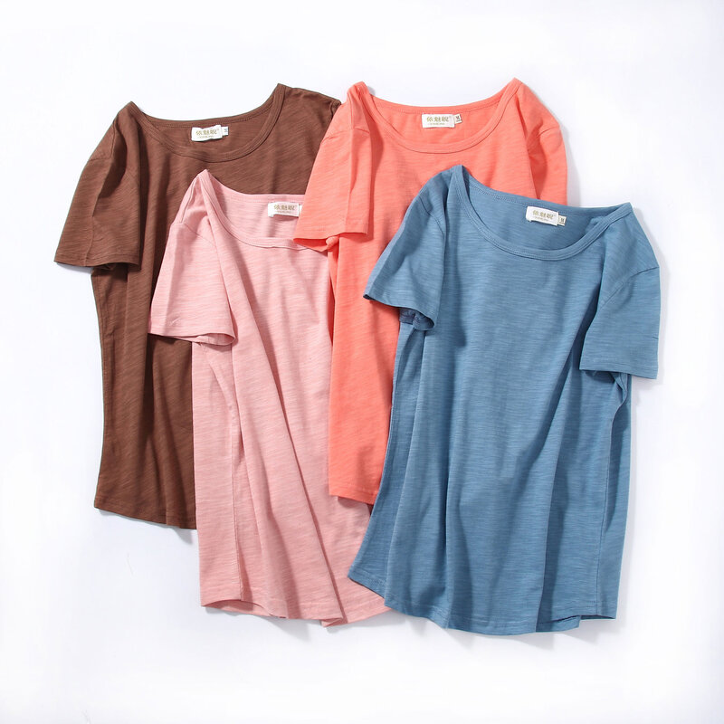 MRMT-camiseta de manga curta para senhoras, top respirável solto, algodão puro, slub, top casual para mulheres, nova marca, 24