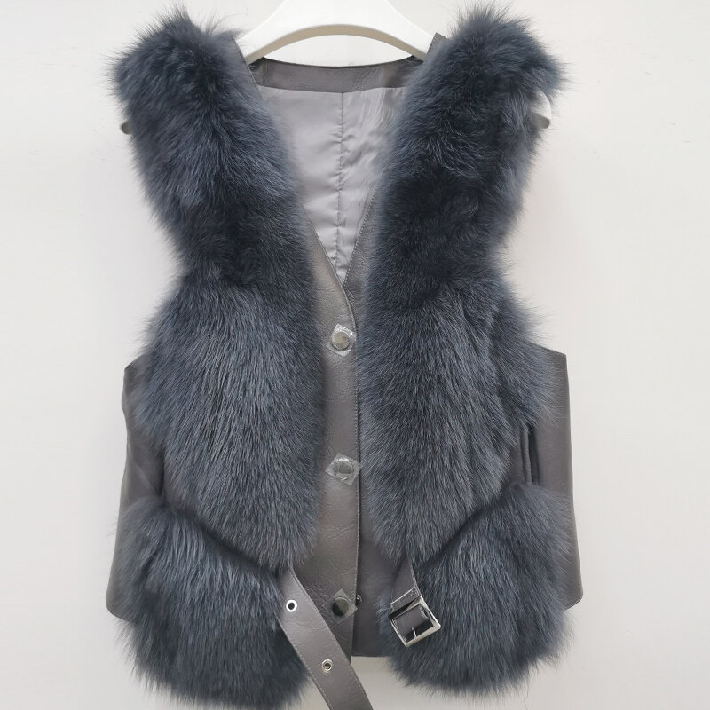 Mais recente design de moda feminina inverno real casaco de pele alta qualidade natural pele de raposa colete luxuoso quente sem mangas 4 cores jaqueta