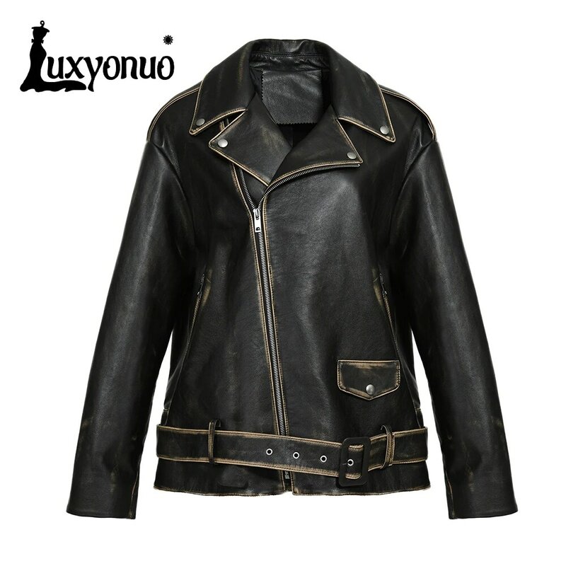 Luxyonuo-女性の本革のコート,女性のための本物の革のジャケット,ヴィンテージのオーバーコート,高品質,新しいコレクション,春と秋