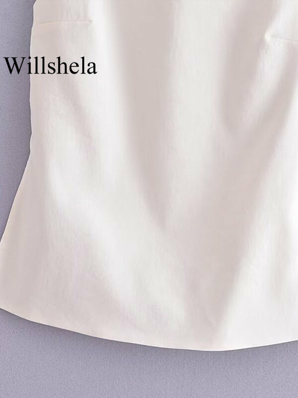 Willshella atasan kamisol wanita, atasan tali kotak tipis Vintage, kamisol punggung terbuka, Solid, bertali modis