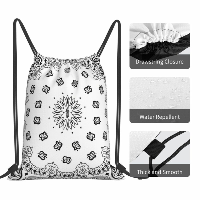 Bandana Custom White Mochilas, Casual Drawstring Bundle Pocket Sundries Bag, Book Bags for Travel Students