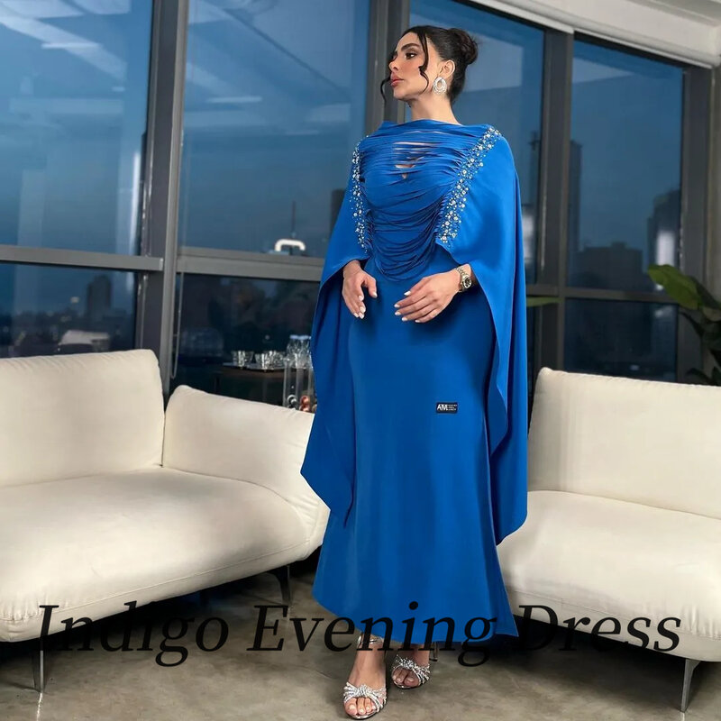Indigo New Fashion Design Saudi Abendkleider eine Linie Secy Cut-Out Flare Ärmel Frauen formelle Party kleid 2024 Vestidos de Gala