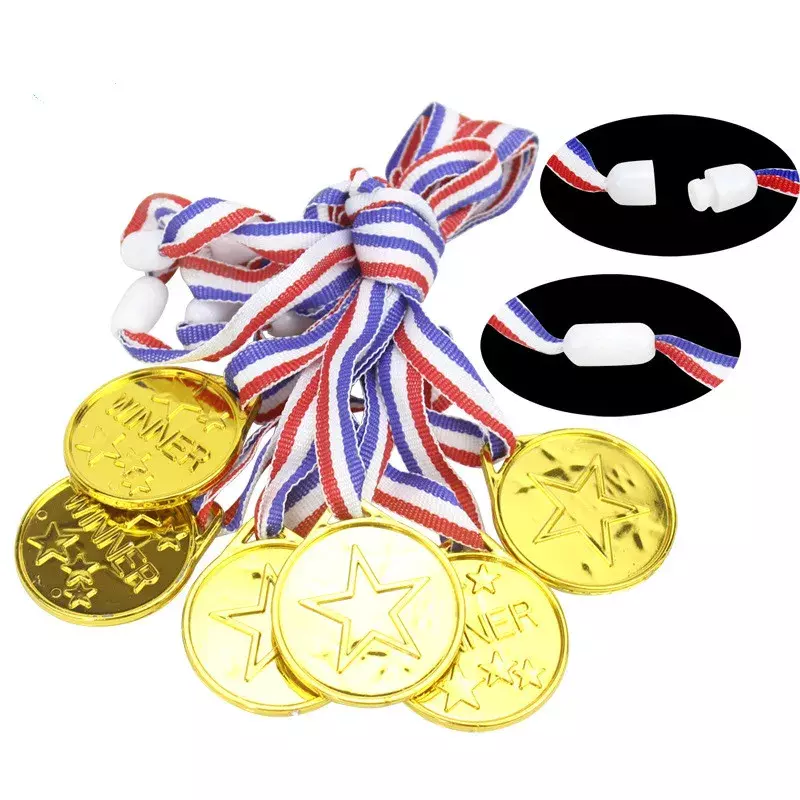 60 Buah/Set Anak Emas Plastik Pemenang Medali Hari Olahraga Tas Pesta Hadiah Penghargaan Mainan untuk Anak-anak Pesta Menyenangkan Perlengkapan Tinggi kualitas