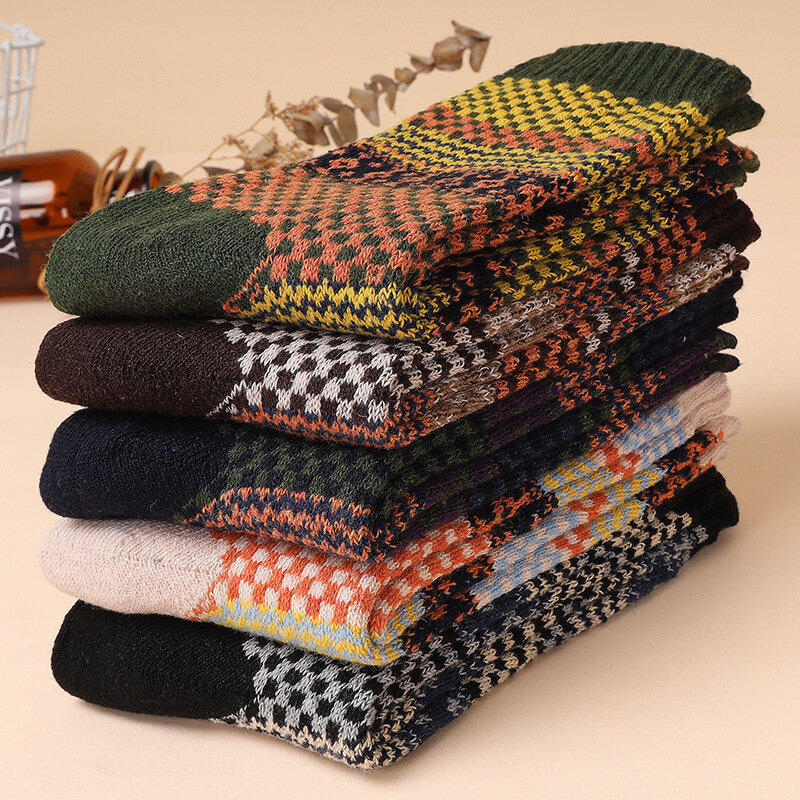 Meias japonesas de lã grossa masculina, listras vintage, meias macias quentes e confortáveis de alta qualidade, outono e inverno, UE 38-44, 5 pares por lote