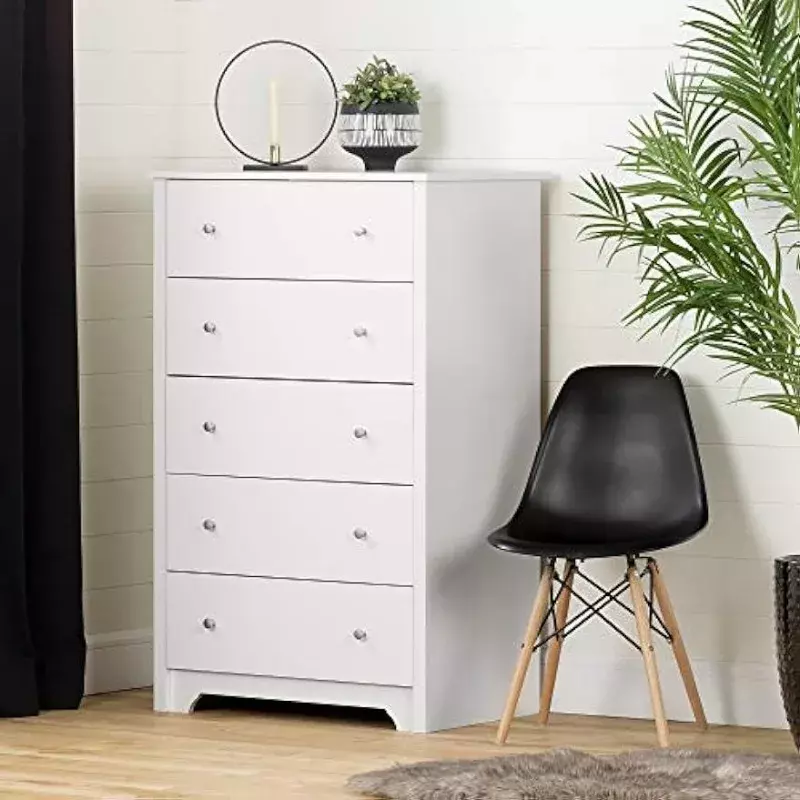 Vito Collection 5-Drawer Dresser, Pure White with Matte Nickel Handles bedroom furniture dressers