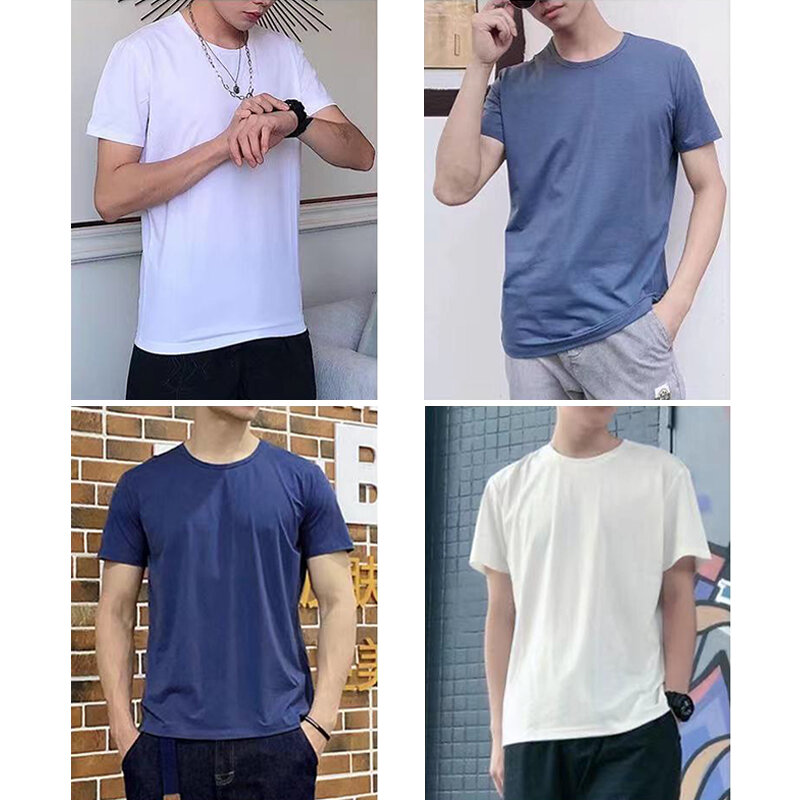 Dukeen Sommer dünne Eis Seide T-Shirt für Männer Rundhals ausschnitt Kurzarm lässig weiche Fitness-Tops schlichte modale Baumwolle übergroße T-Shirts