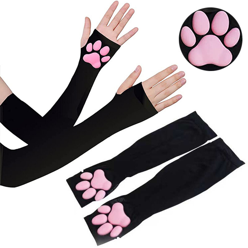 1Pair Cat Claw Sun Protection Sleeves Women Girls Cute Fingerless Cat Paw Pawpads Gloves Lolita Cosplay Halloween Party Mittens