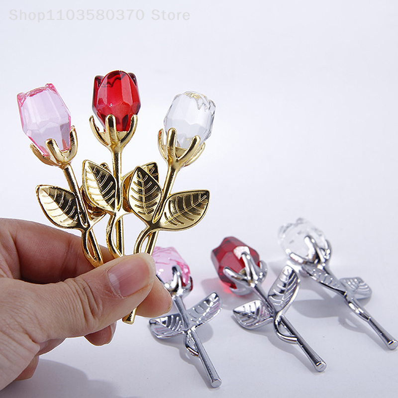 Flor rosa cristal artificial com caixa, Figurinhas Artesanato, Dia dos Namorados