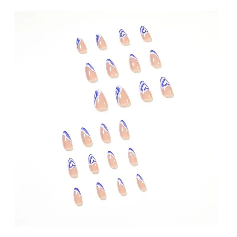 Uñas postizas de Punta francesa con diseño, uñas acrílicas de cobertura completa, uñas artificiales francesas, almendra mediana