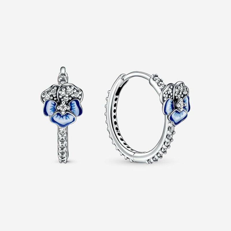 Nowy 925 Sterling Silver Blue Butterfly & bratek Flower Hoop kolczyki dla kobiet moda Freehand Heart Hoop kolczyki DIY biżuteria