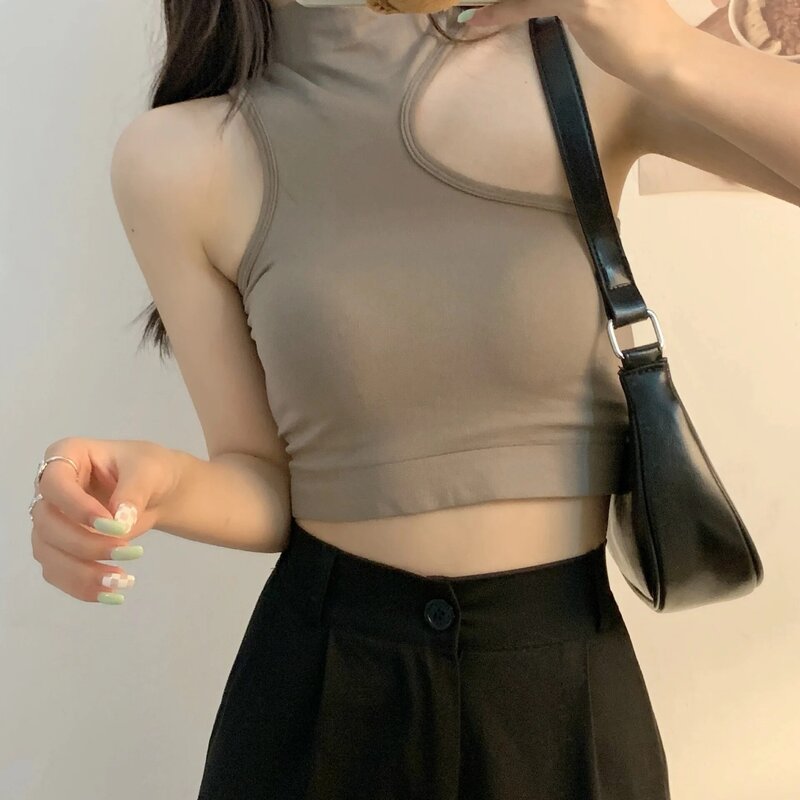 Women Summer Hollow Crop Tops Casual Solid Color Backless Crop Tube Tops