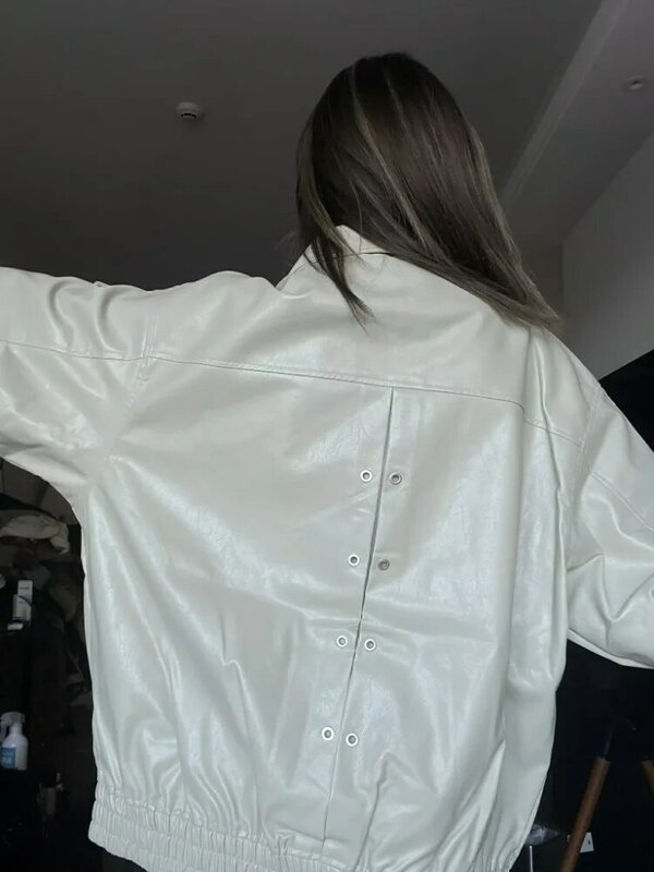 Женская куртка-бомбер из ПУ кожи, в стиле ретро