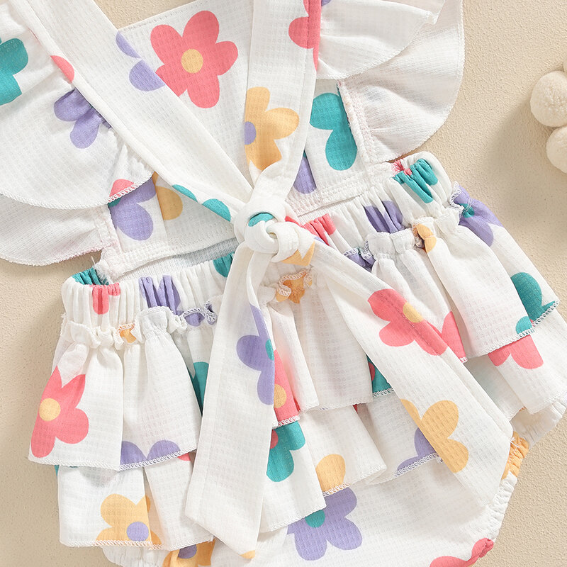 Костюм для новорожденных девочек с цветочным клубничным принтом, комбинезон с рукавами-мушками и лентой для волос, летняя одежда