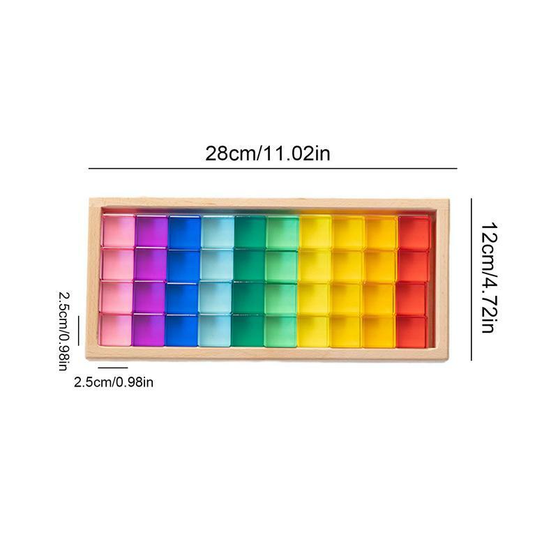 Acrylic Rainbow Cubes Montessori Stacking Toy Children Educational Sensory Toy Educational Sensory Training Crystal Toys 40Pcs