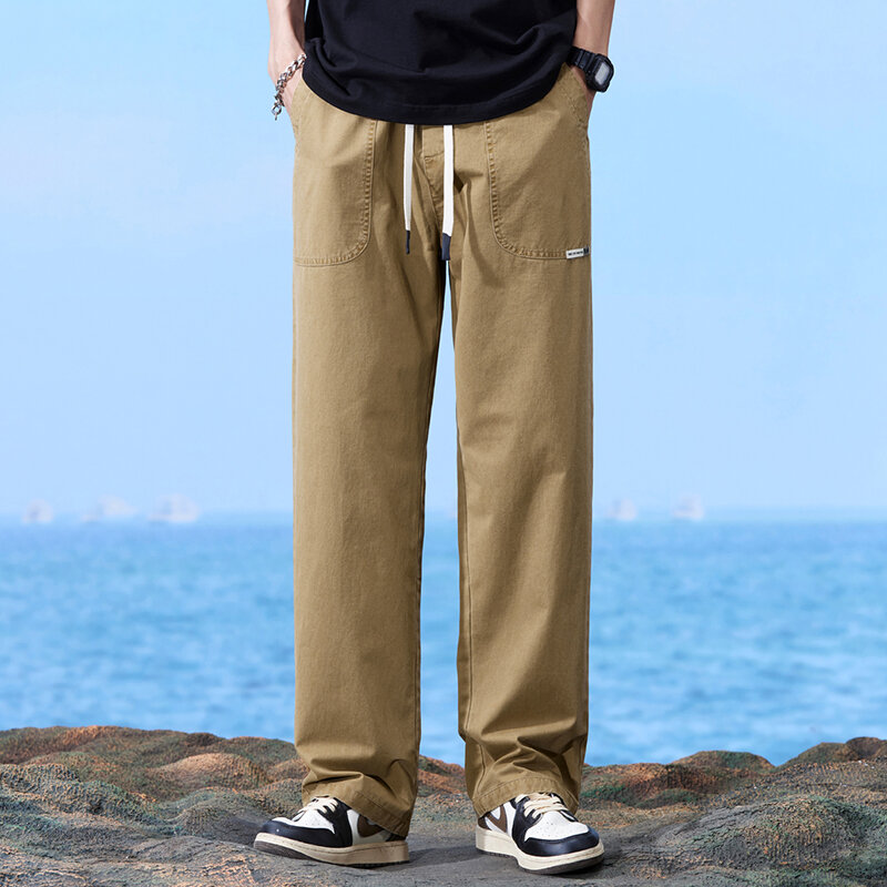 2024 Summer Autumn Cotton Thin Straight Leg Men's Loose Wide-leg Casual Pants Joggers Trousers Men Clothing